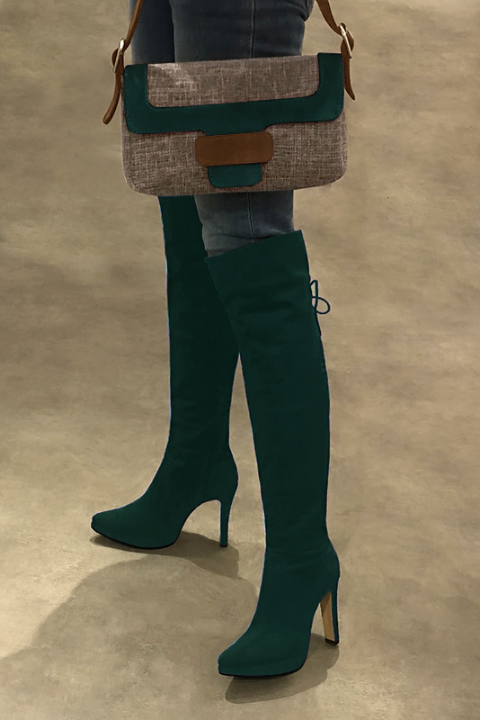 Green suede hotsell thigh high boots